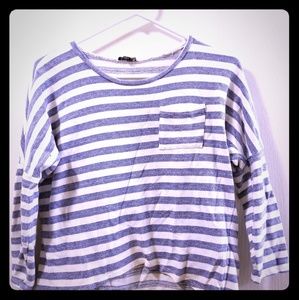 White and Blue Striped Crop Shirt